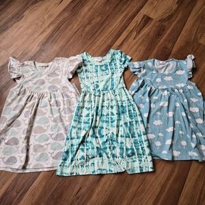 Stylish Girls 4/5 Dress Set of 3 - Whale, Tie-Dye, Cloud Patterns GUC